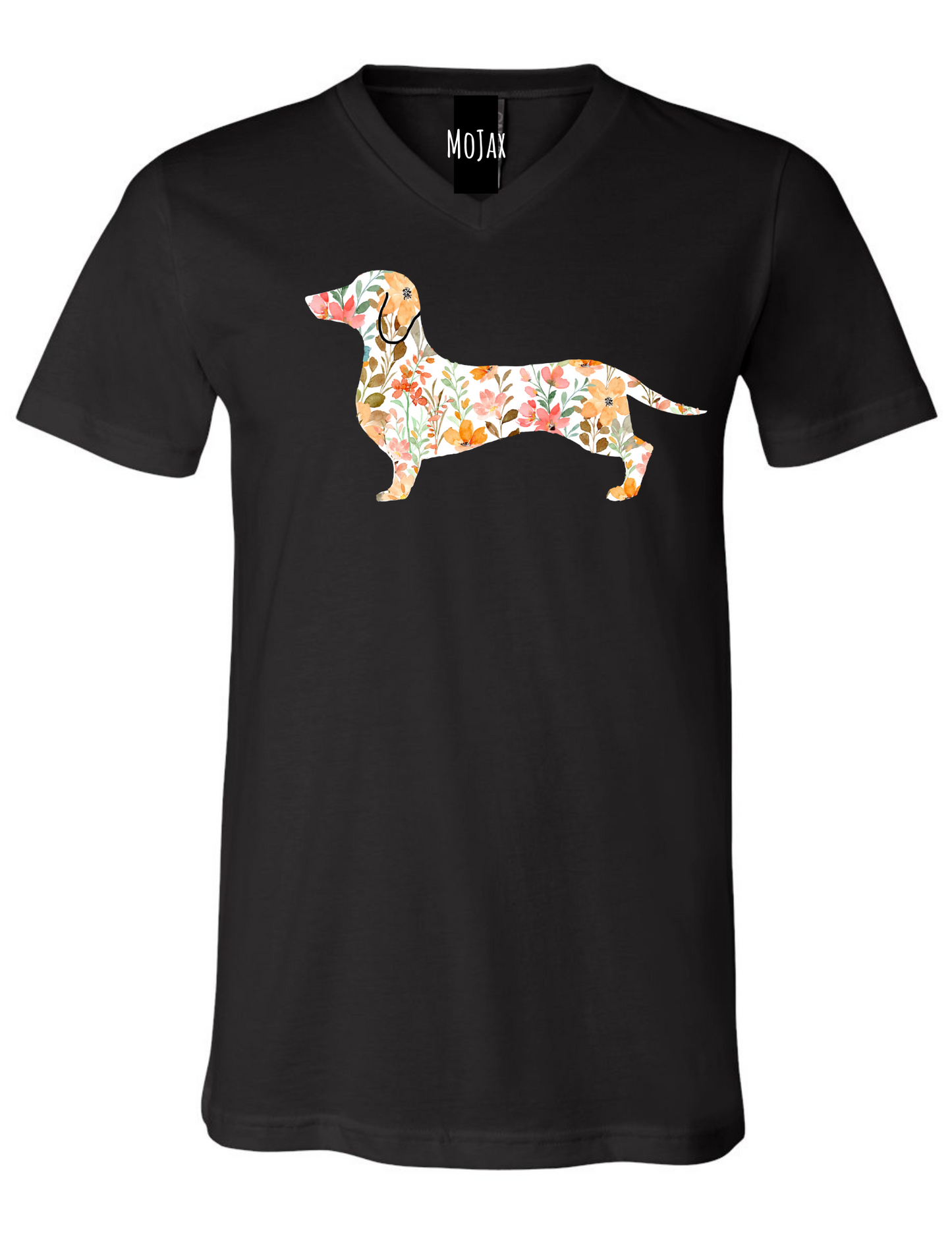 T Shirt - Unisex V Neck - Pink Floral Dachshund