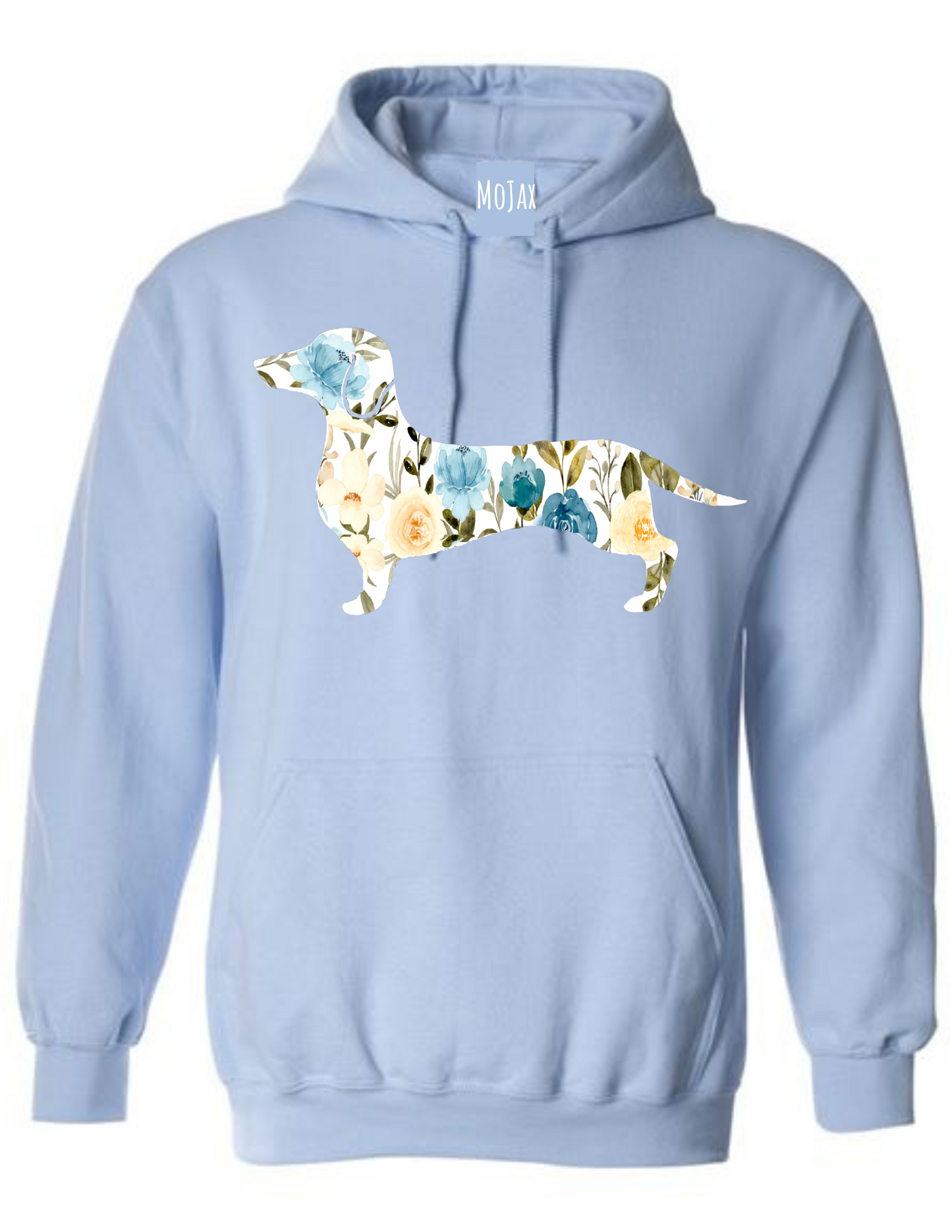 Hoodie - Blue Floral Dachshund