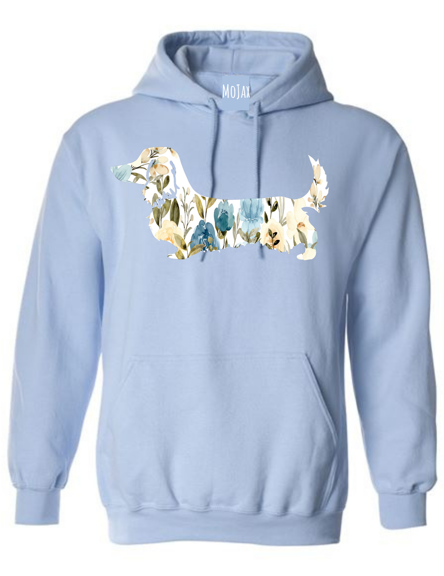 Hoodie - Blue Floral Dachshund