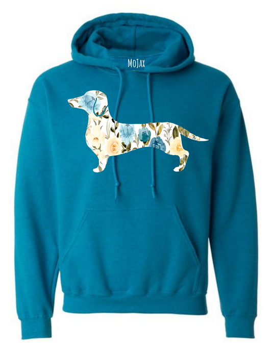 Hoodie - Blue Floral Dachshund