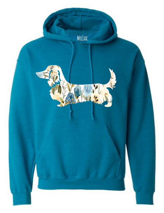Hoodie - Blue Floral Dachshund
