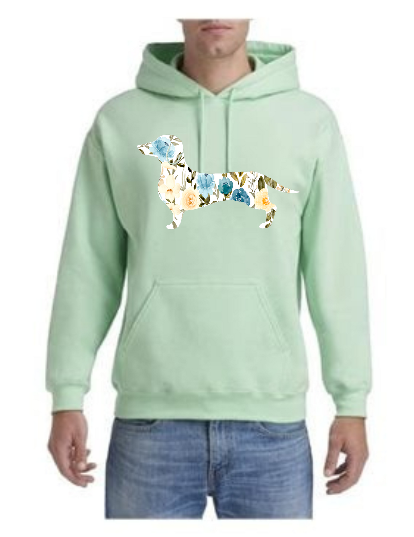 Hoodie - Blue Floral Dachshund