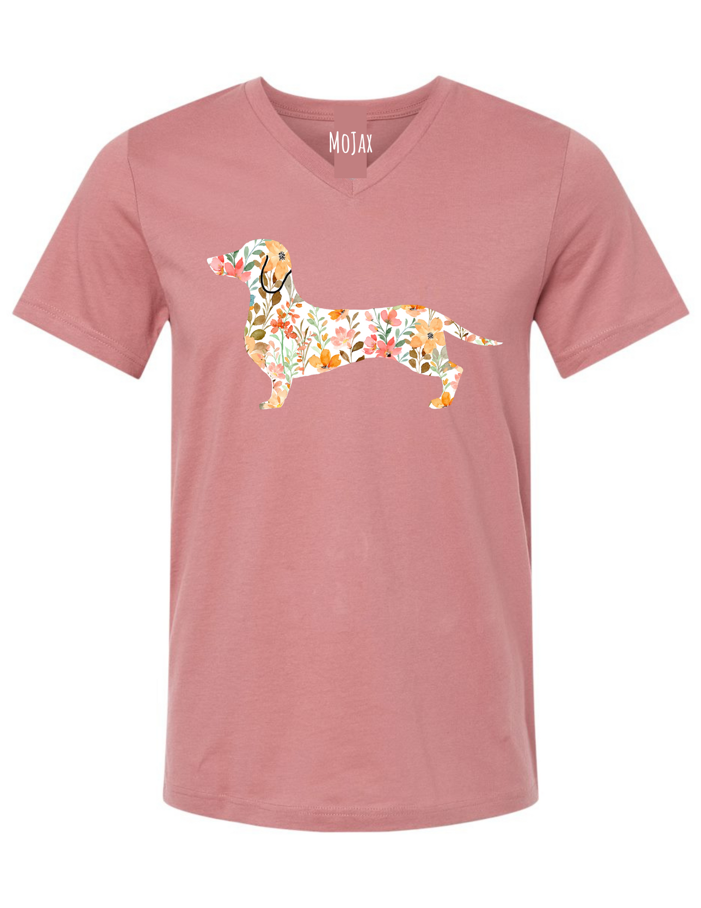 T Shirt - Unisex V Neck - Pink Floral Dachshund
