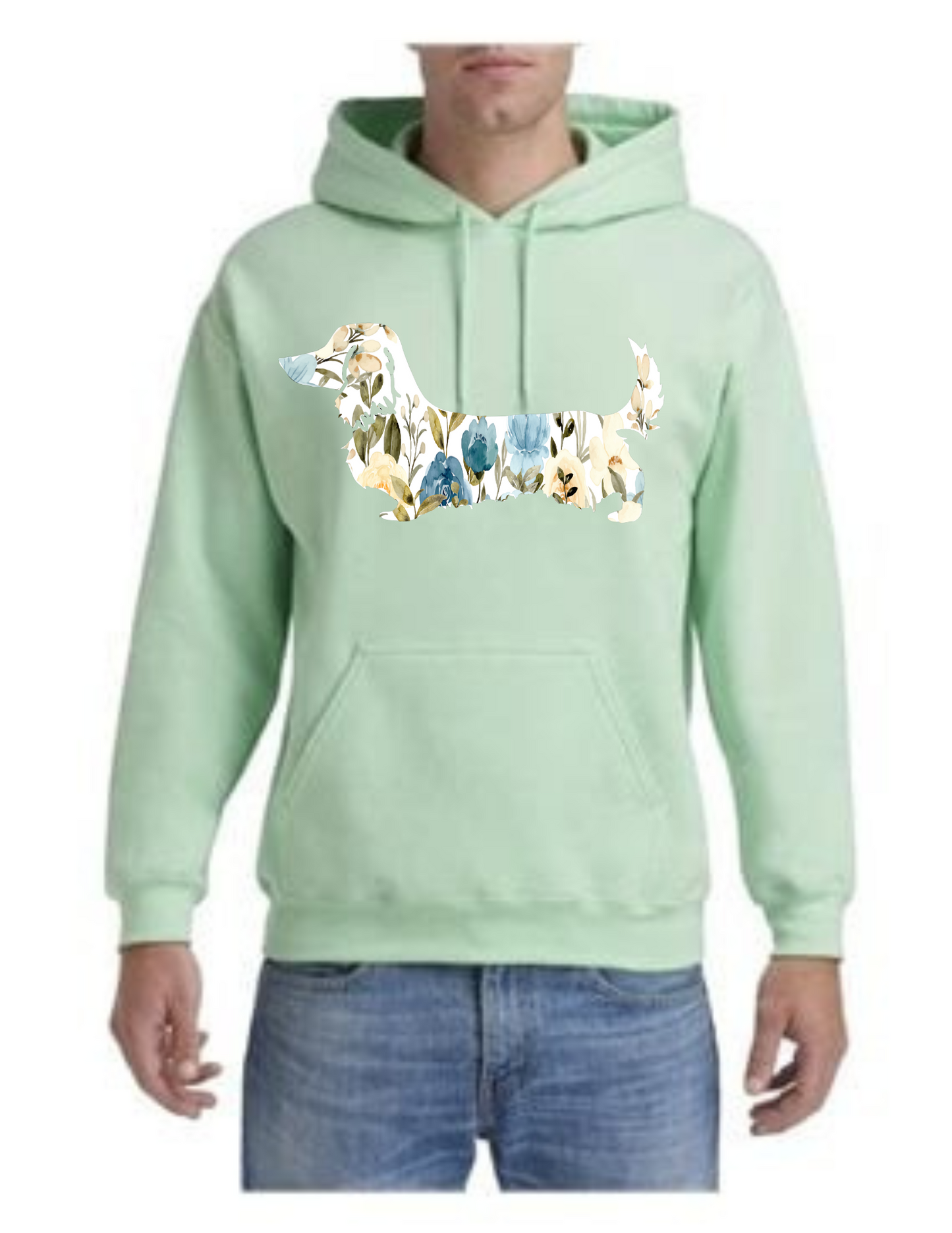 Hoodie - Blue Floral Dachshund