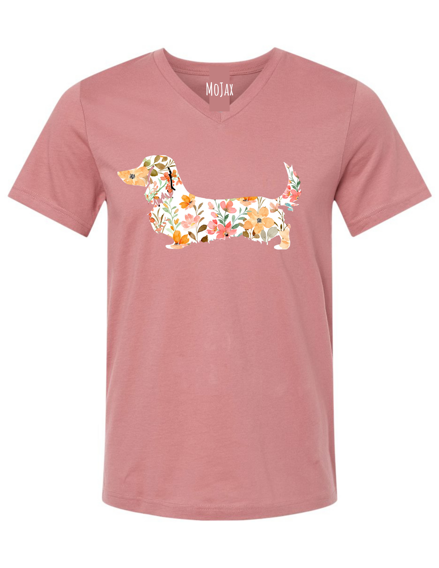 T Shirt - Unisex V Neck - Pink Floral Dachshund