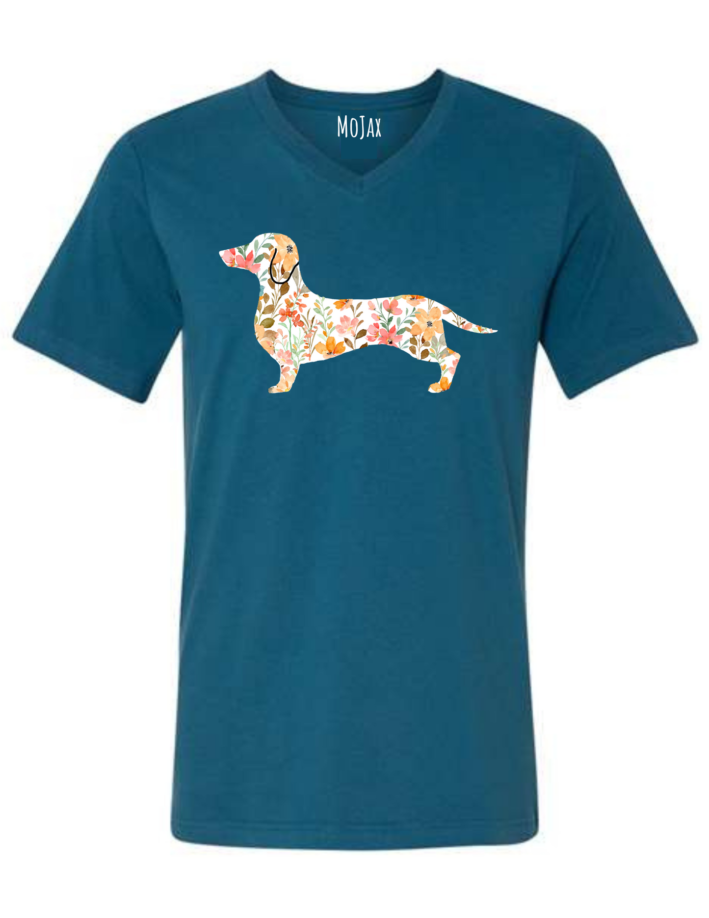 T Shirt - Unisex V Neck - Pink Floral Dachshund