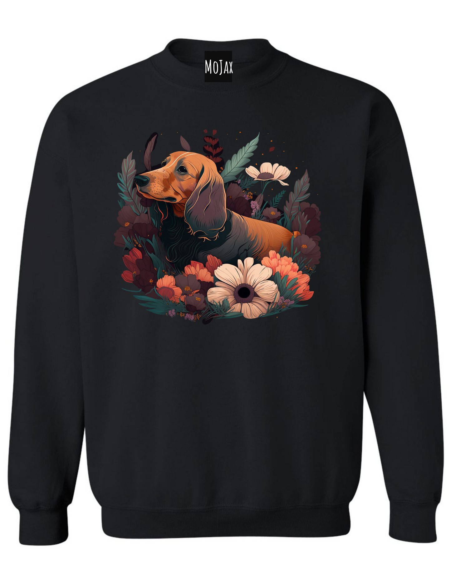 Crewneck Sweatshirt - Warm Florals Red Dachshund
