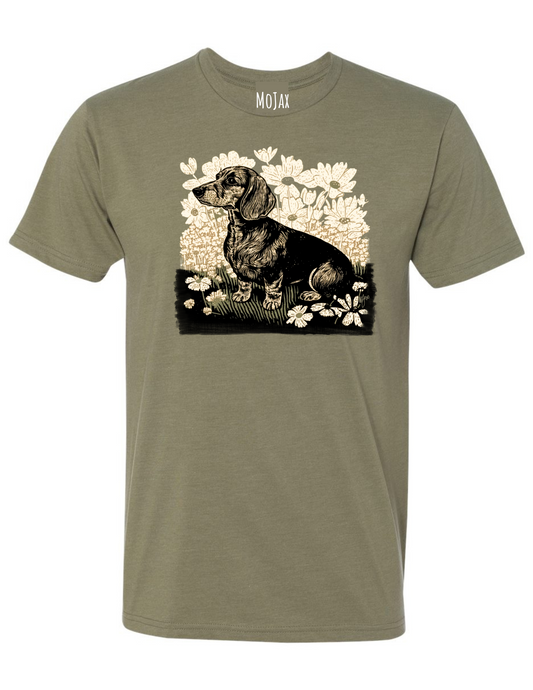 T-Shirt - Green Florals Dachshund Painting