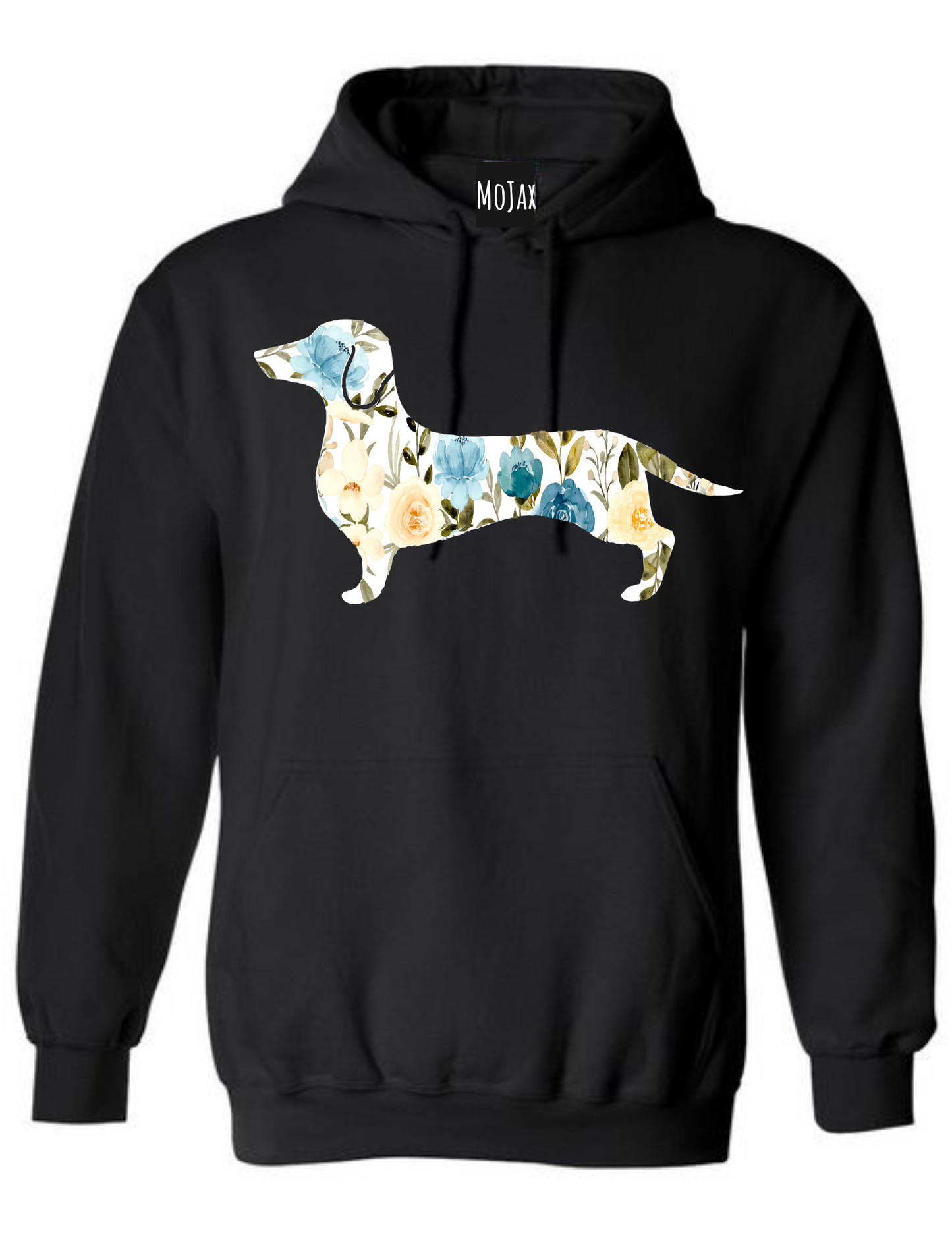 Hoodie - Blue Floral Dachshund