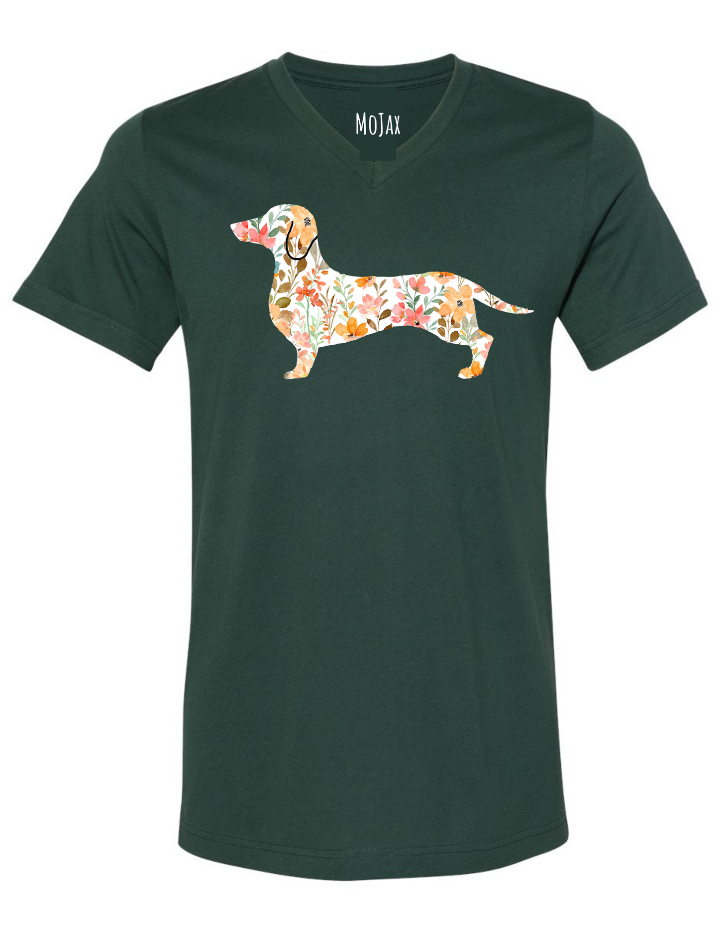 T Shirt - Unisex V Neck - Pink Floral Dachshund