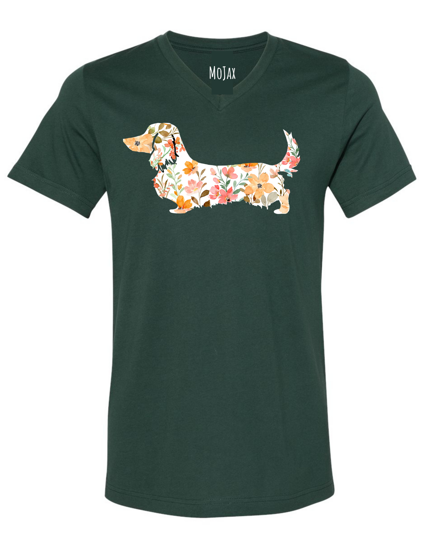 T Shirt - Unisex V Neck - Pink Floral Dachshund