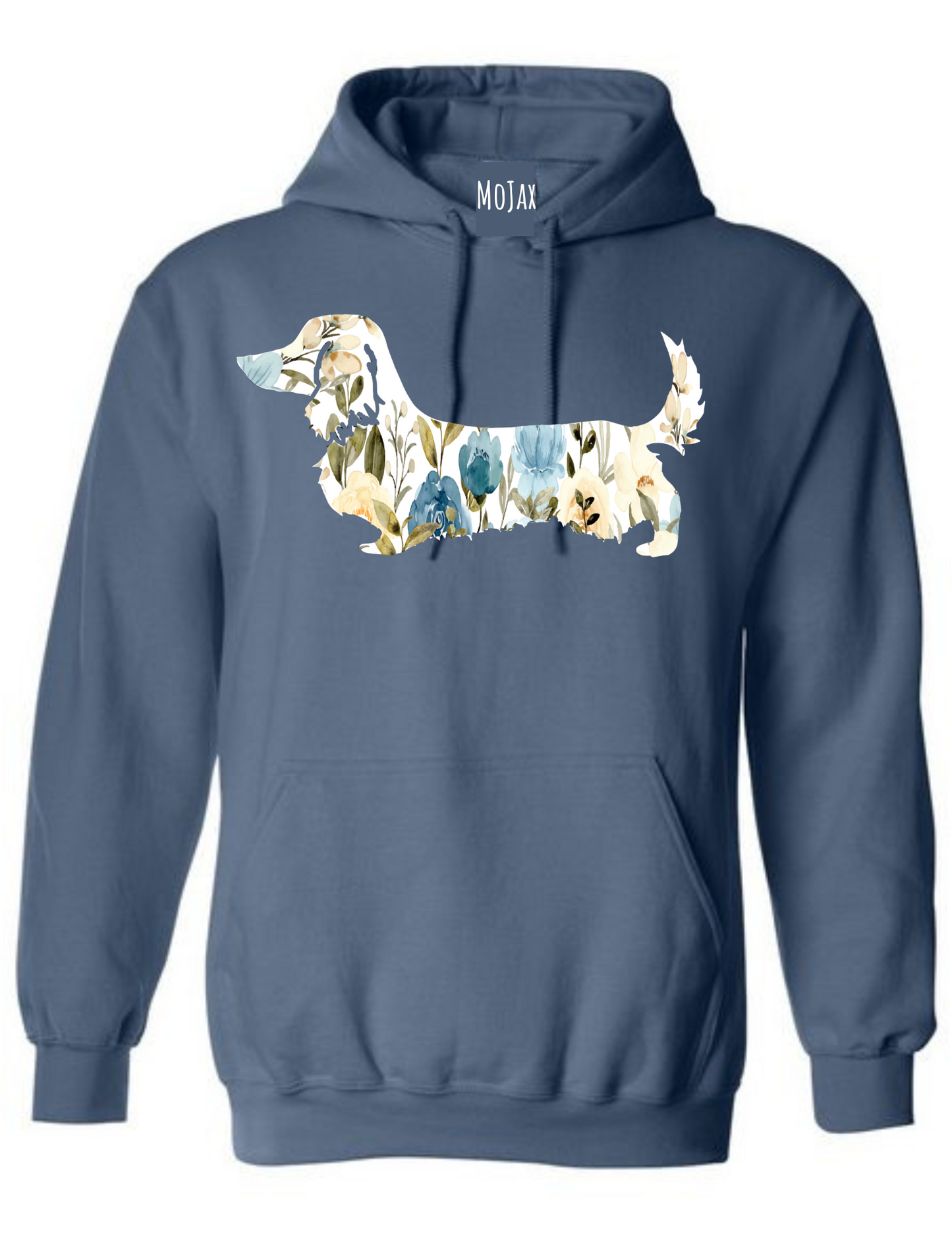 Hoodie - Blue Floral Dachshund