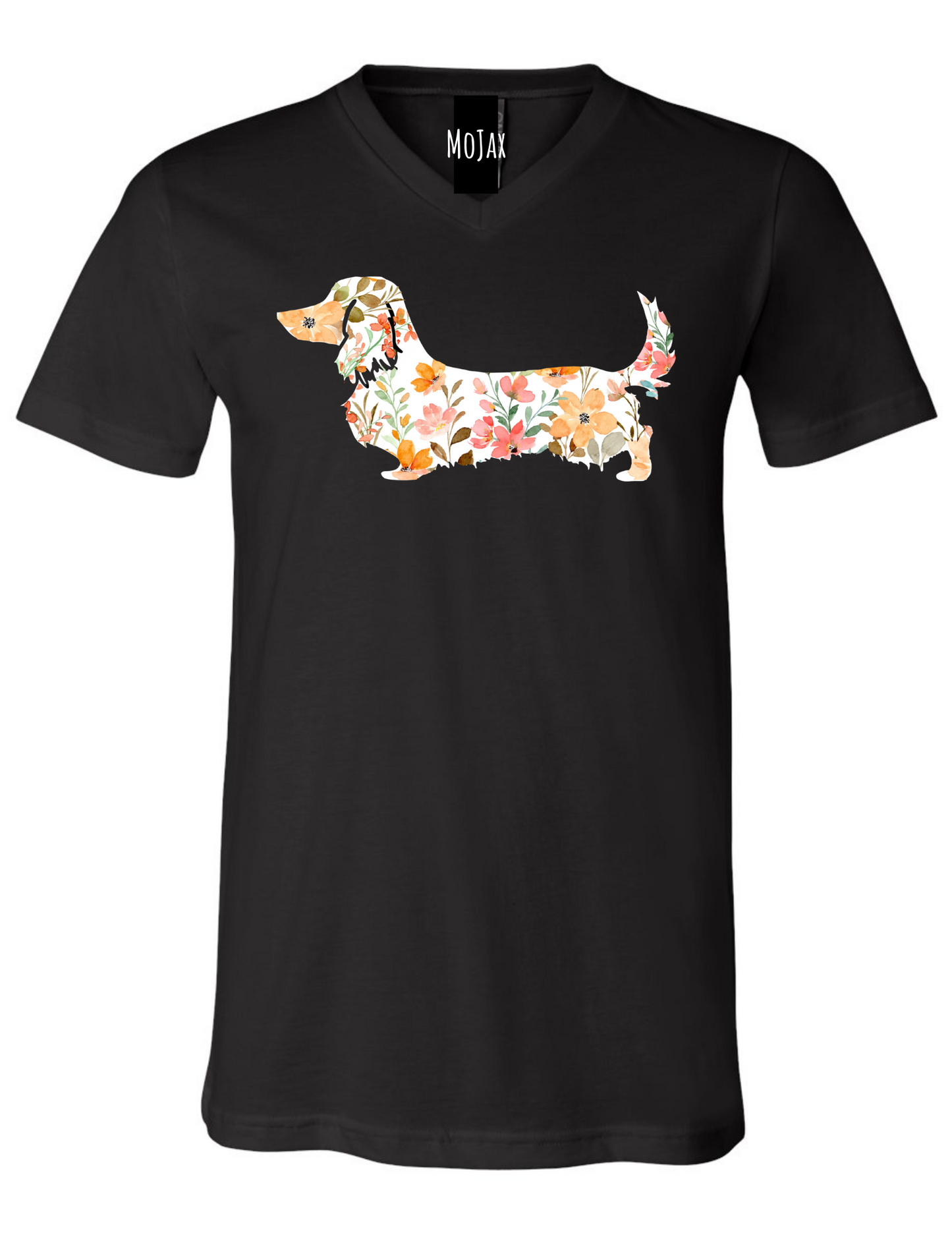 T Shirt - Unisex V Neck - Pink Floral Dachshund