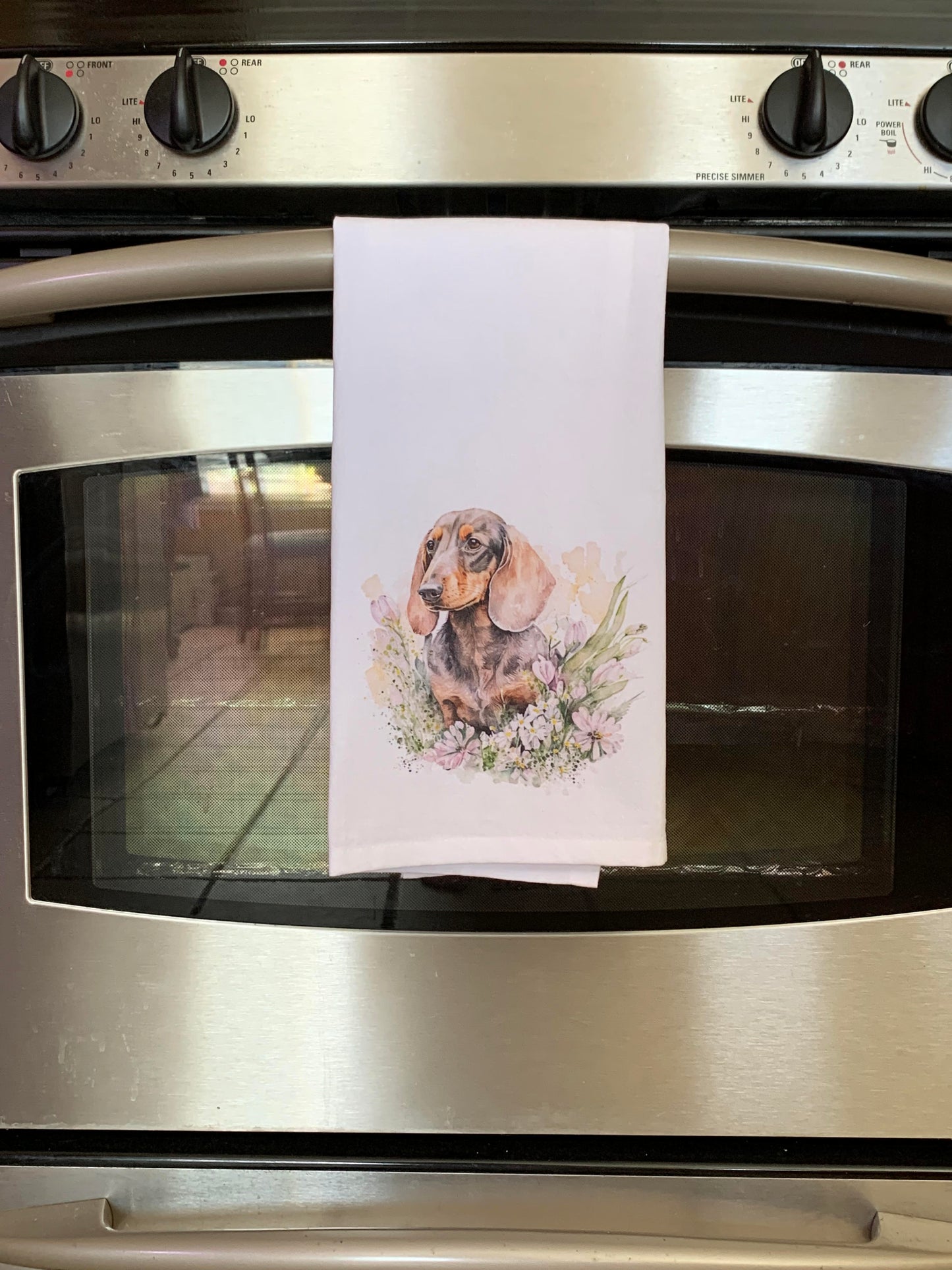 Tea Towel - Green Spring Dachshund