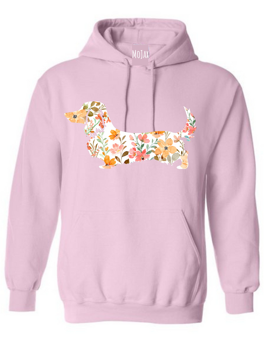 Hoodie - Pink Floral Dachshund