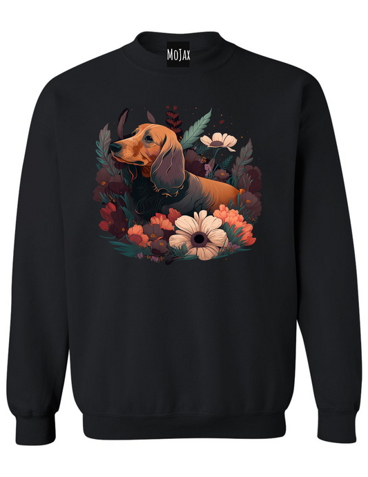 Crewneck Sweatshirt - Warm Florals Red Dachshund
