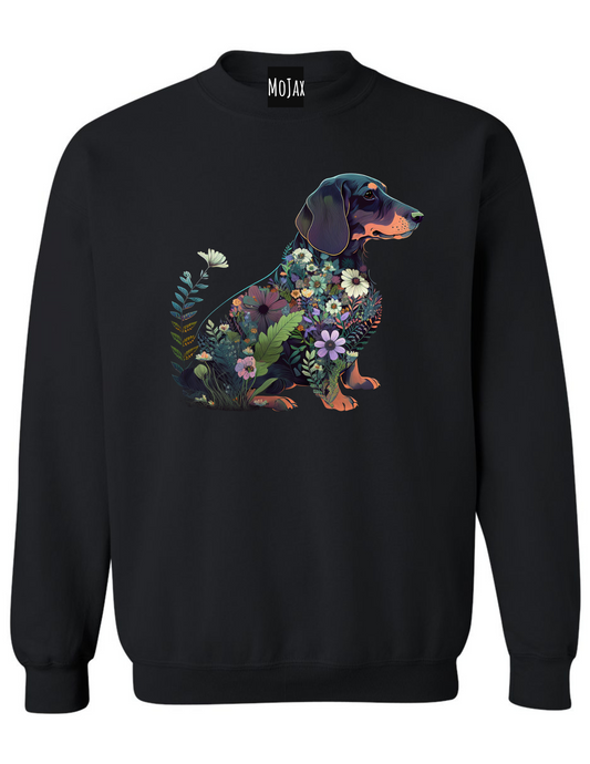 Crewneck Sweatshirt - Blue Dachshund Body of Flowers