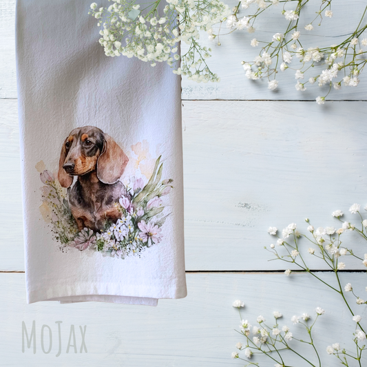 Tea Towel - Green Spring Dachshund
