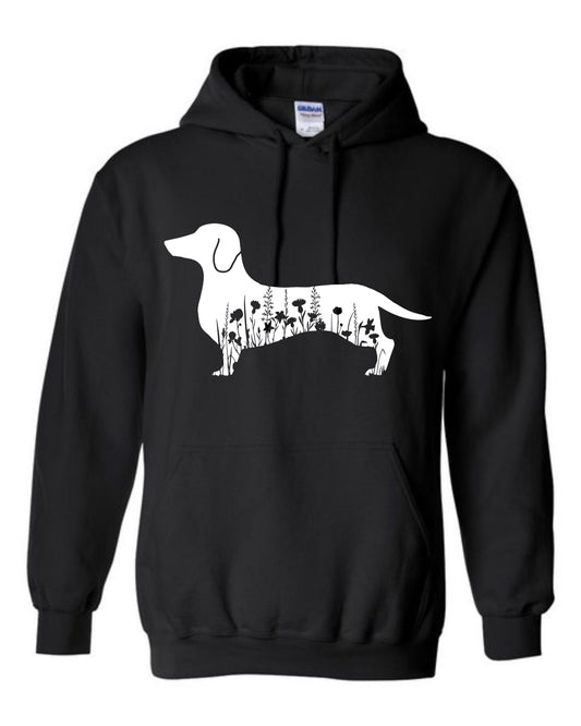 Hoodie - Floral Dachshund - Smooth Coat