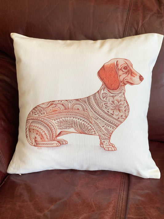 Pillow Cover - Red Henna Style Dachshund