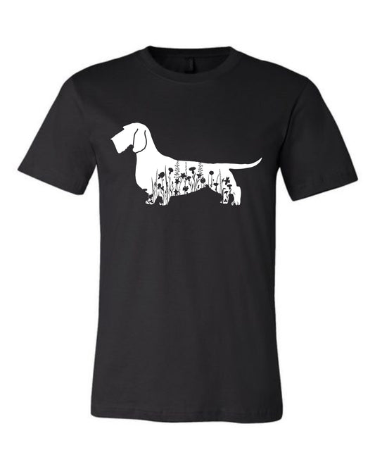 T-Shirt - Floral Dachshund - Wire Coat